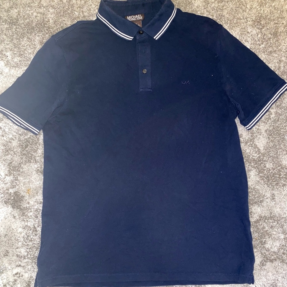Michael lots navy blue polo collar shirt Sz M